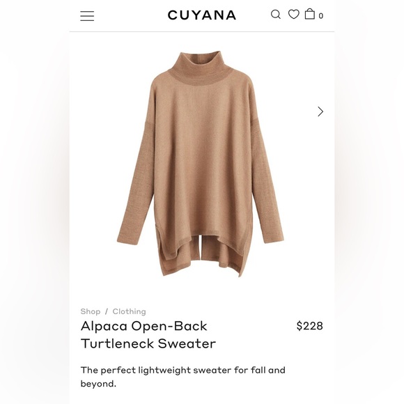 Cuyana NWT Alpaca Open-Back Turtleneck Sweater; Size Small